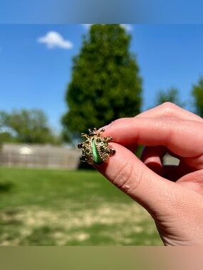 MCM Gold & Green Ladybug Brooch Mini EUC